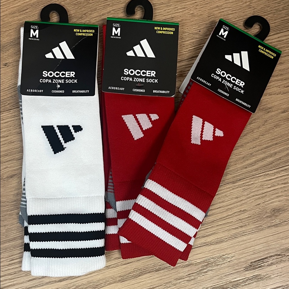 adidas Men's Soccer Copa Zone Socks - Black, White, and Red - Bundle